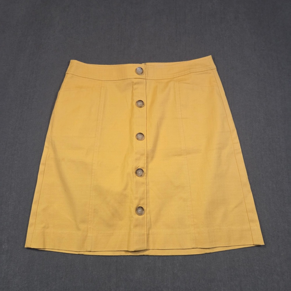 Loft Outlet Mini Skirt Womens 4 Yellow Button Front Textured A-Line Zip Back